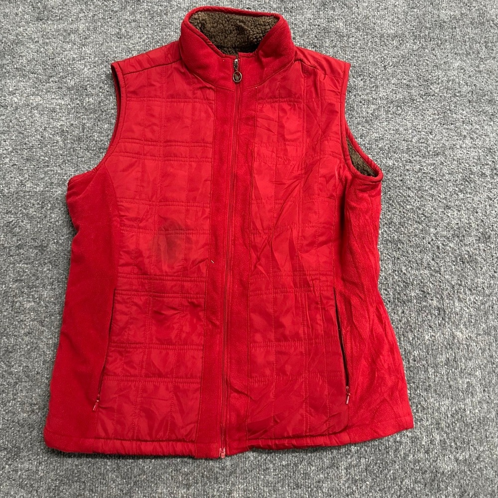 Columbia Vest Womens Size M Red Quilted Sherpa Lined Full Zip Outdoor Pockets